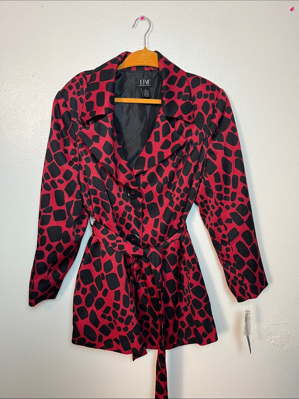 DM Red & Black Animal-Print Belted Blazer